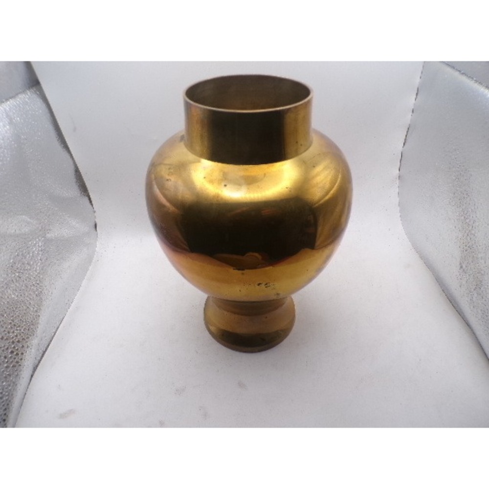 Vintage Solid Brass Bulbous Vase 9 Inch Pedestal Base Polished Gold Tone Decor